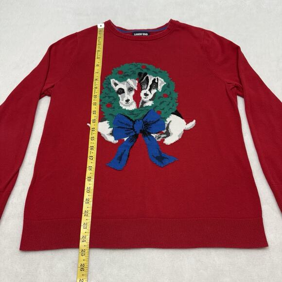 Lands End Christmas Sweater Christmas Wreath With Dogs Red Women’s Size L - Picture 8 of 8